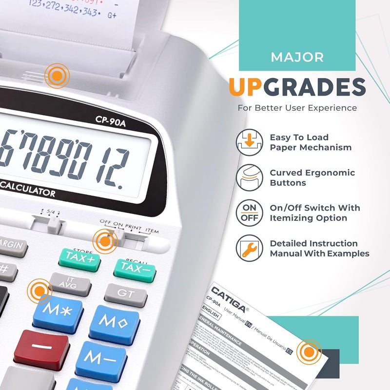 CATIGA New & Upgraded 2025 Printing Calculator Adding Machine 10 Key, Desktop Home Office Calculator with Paper Roll Print Out, Accounting Business Finance - Image 2